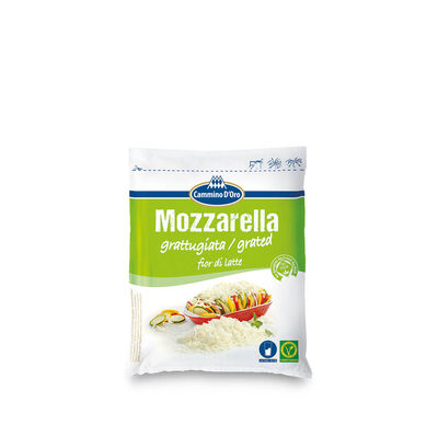 Mozzarella Grated - GOLDSTEIG Käsespezialitäten Mozzarella Grated made by GOLDSTEIG shown packaged
